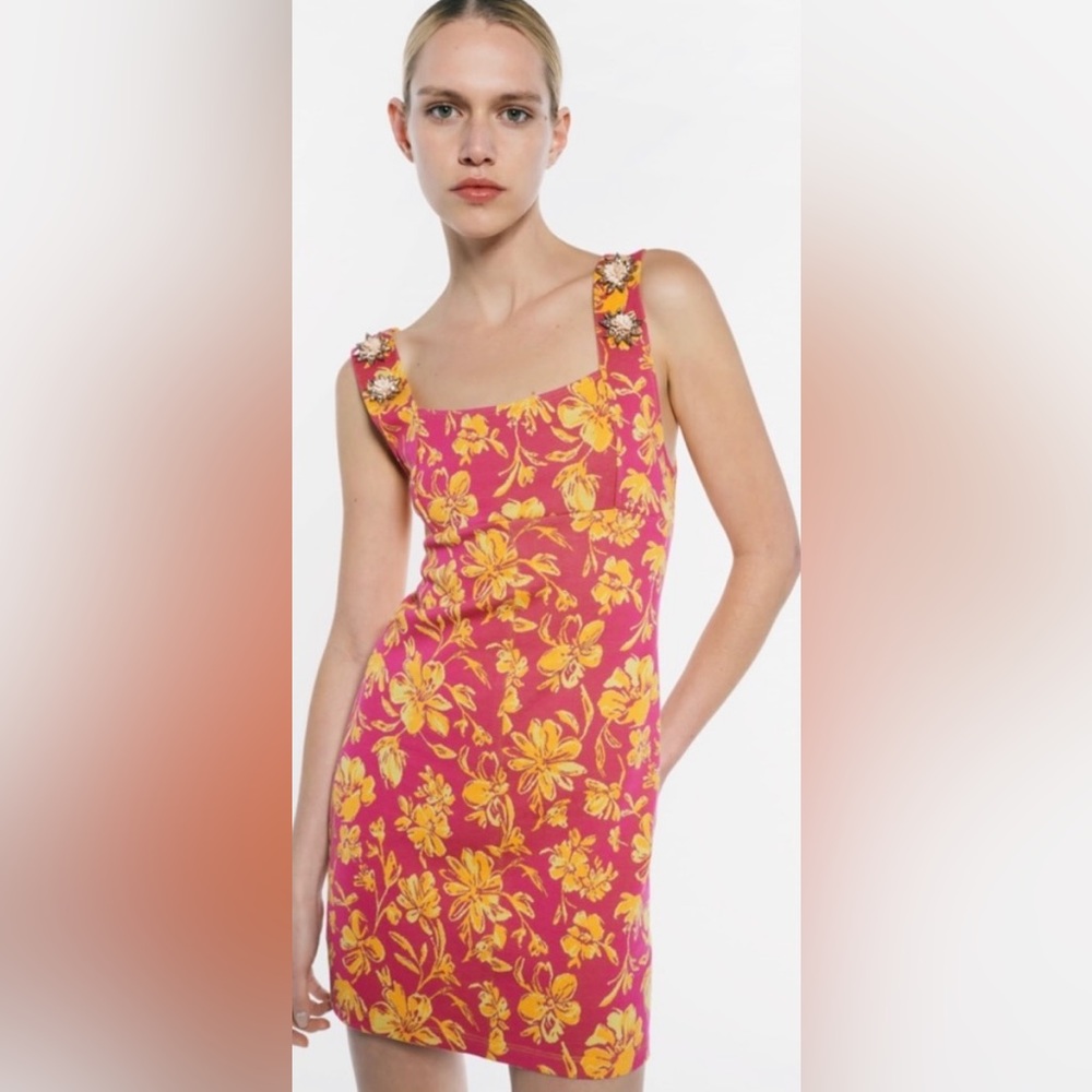 Zara JACQUARD DRESS WITH RHINESTONES